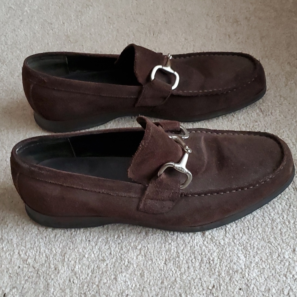 Brown suede  horse bit loafers